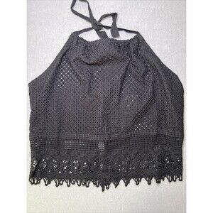 NWT Teenbell Halter Tie Back Hankerchief Crop Top Size Large Black Eyelet Lace